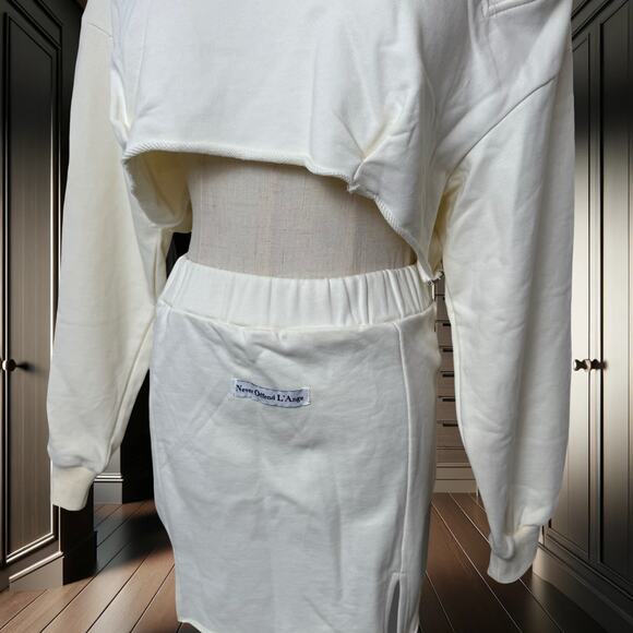 🤍 NOLA “Never Ordinary L’Ange” Bone White Zipper Sweatshirt & Pencil Skirt Set - Picture 3 of 6